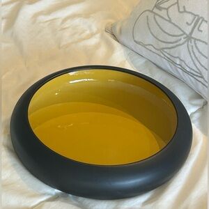 Round Matte Black Bowl with Amber Yellow Interior